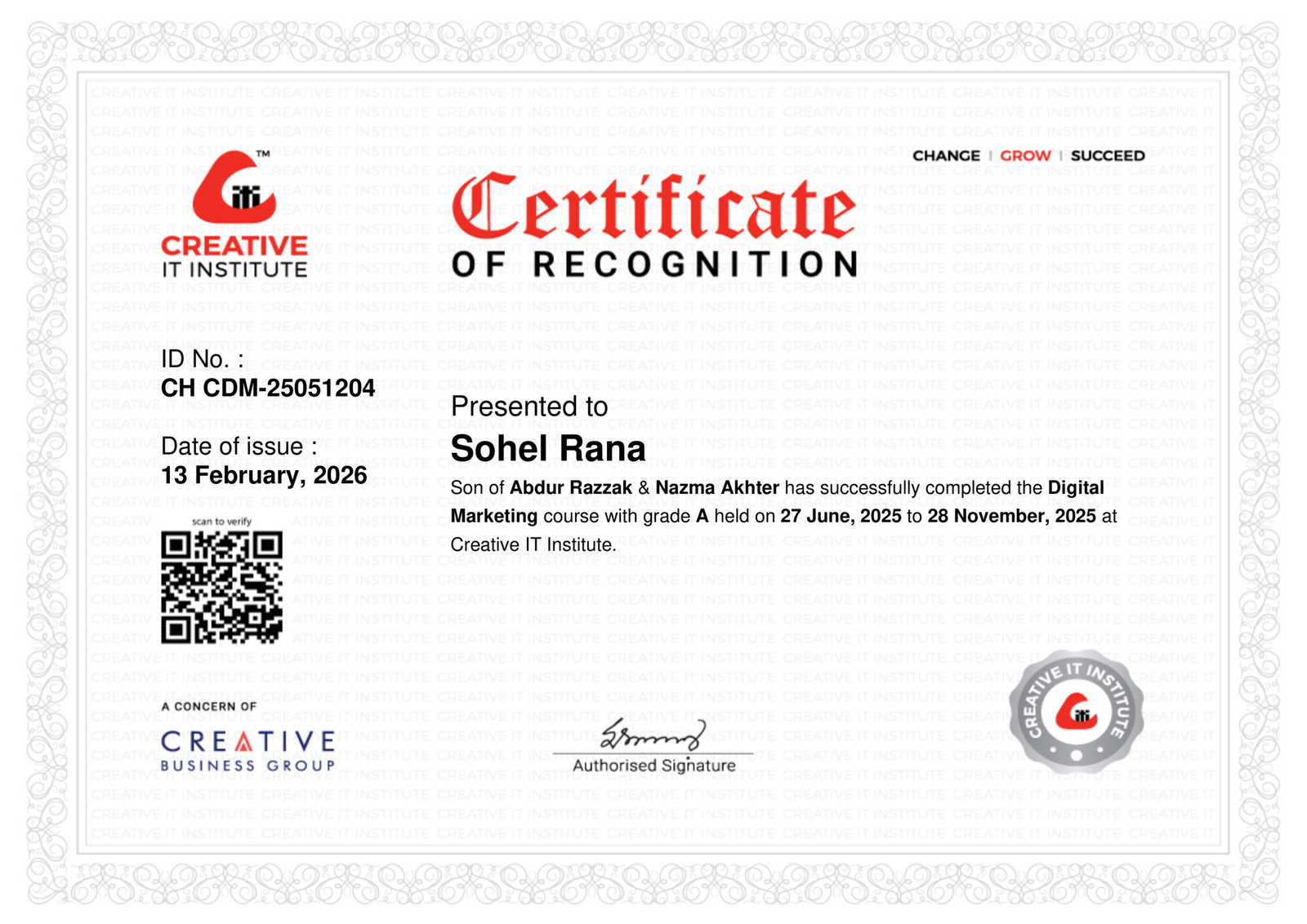 Certificate image 1